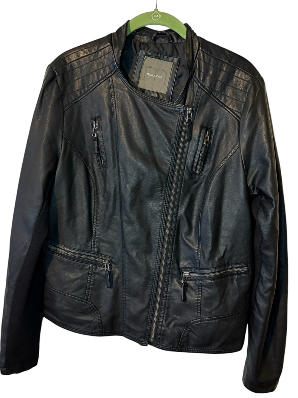 Maurices Black Faux Leather Asymmetrical Zip Jacket